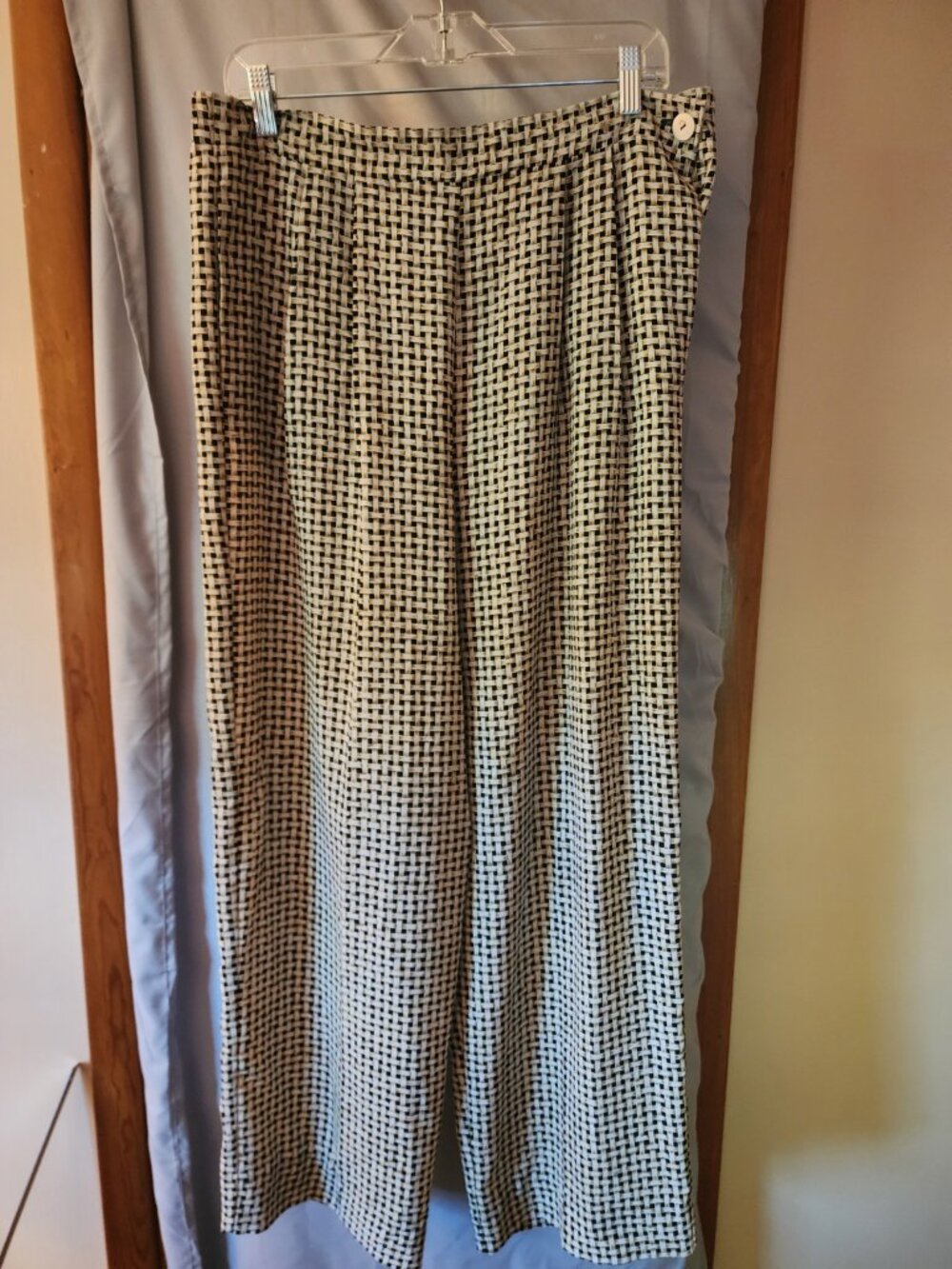 Women’s Size 12 Basket Weave Print Wide Leg Pull-On Pants Black Tan Cream